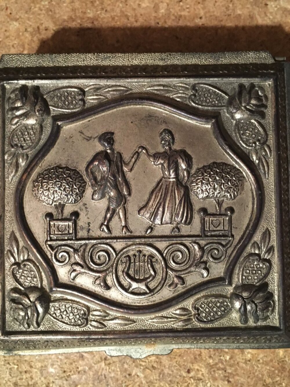 VICTORIAN JEWELRY BOX SILVER TONE TRINKET BOX JAPAN